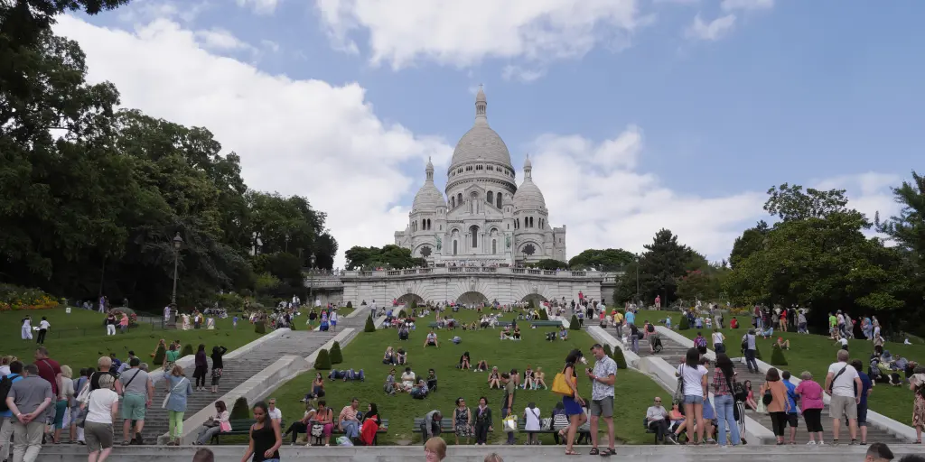 Sacre Coeur as seen from the bottom of the Montmartre hill in Paris