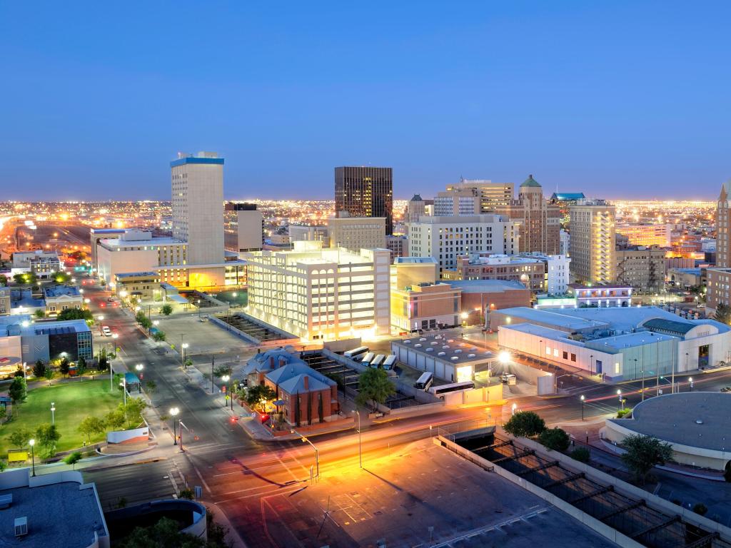 El Paso Texas Skyline at Night. Downtown El Paso Texas skyline seen just after sunset.