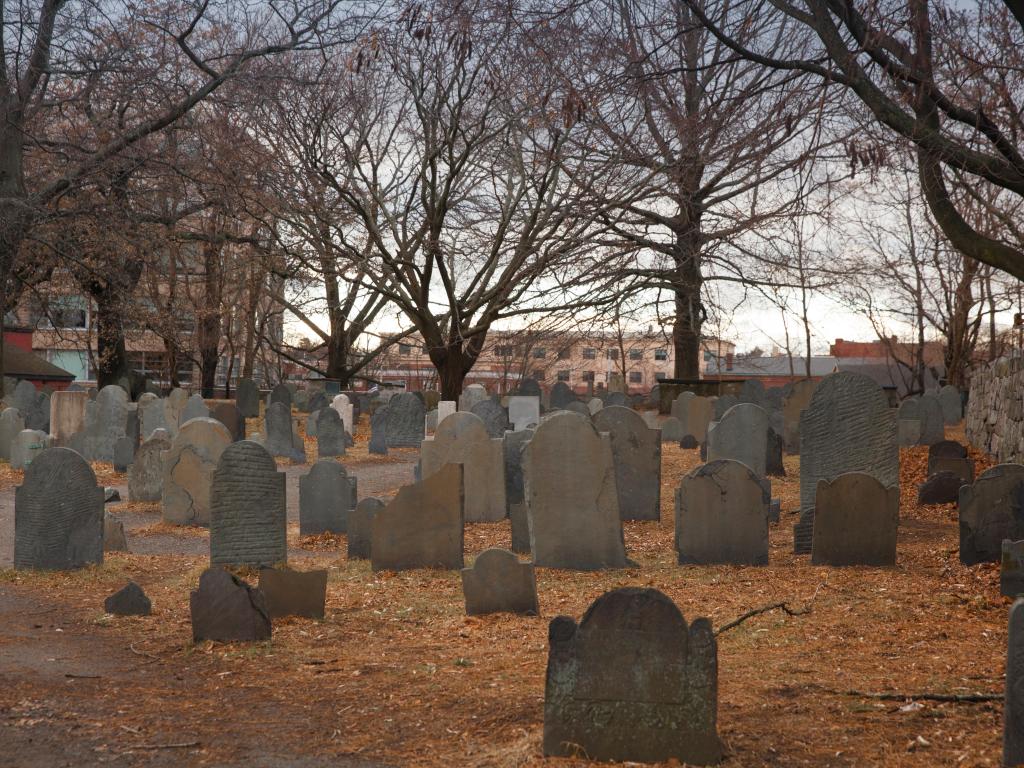 Winter day at The Burying Point Cemetery where the Salem Witch Trials took place.