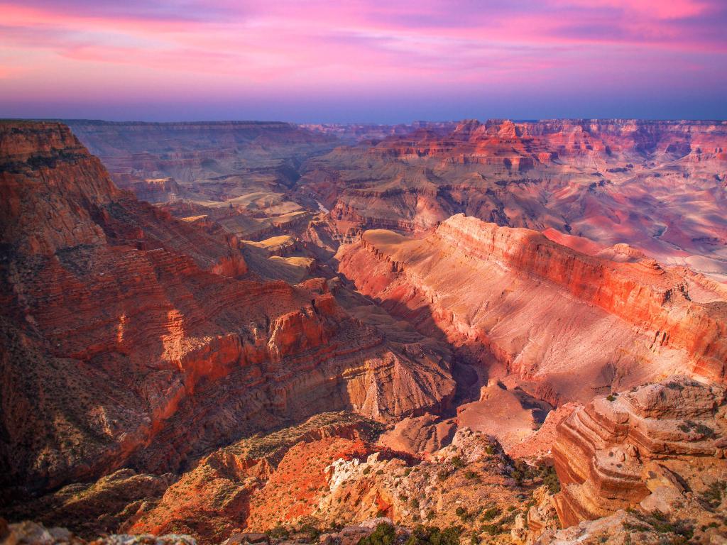 Grand Canyon, Arizona, USA with an amazing sunrise overlooking the canyons in the distance. 