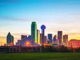 Dallas skyline in early morning with the city lights on