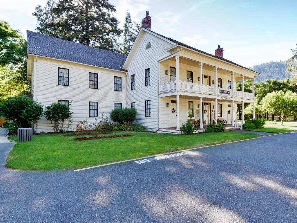 The exterior of the historic inn on a sunny day