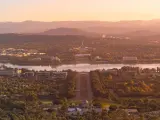 Autumn evening in Canberra with mist on the city