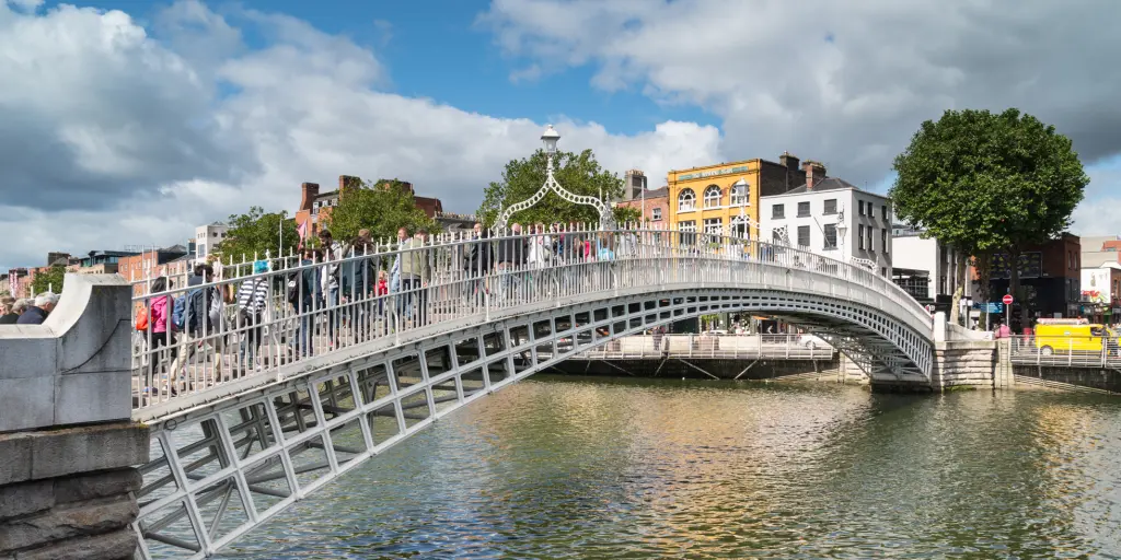 Ha'penny Bridge crosses over the River Liffey in Dublin, Ireland