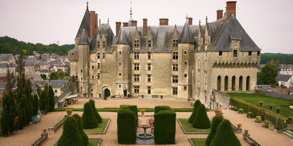 A grand chateau and its manicured garden in Loire Valley, France