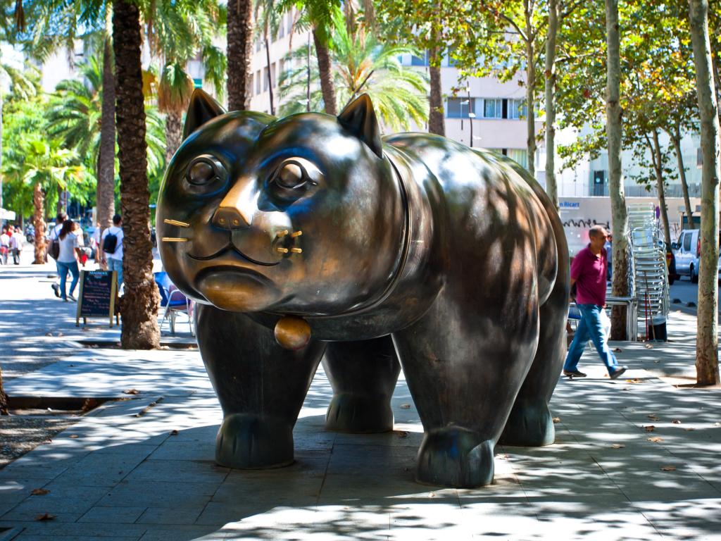 The sculpture El Gato de Botero on Rambla del Raval in Barcelona