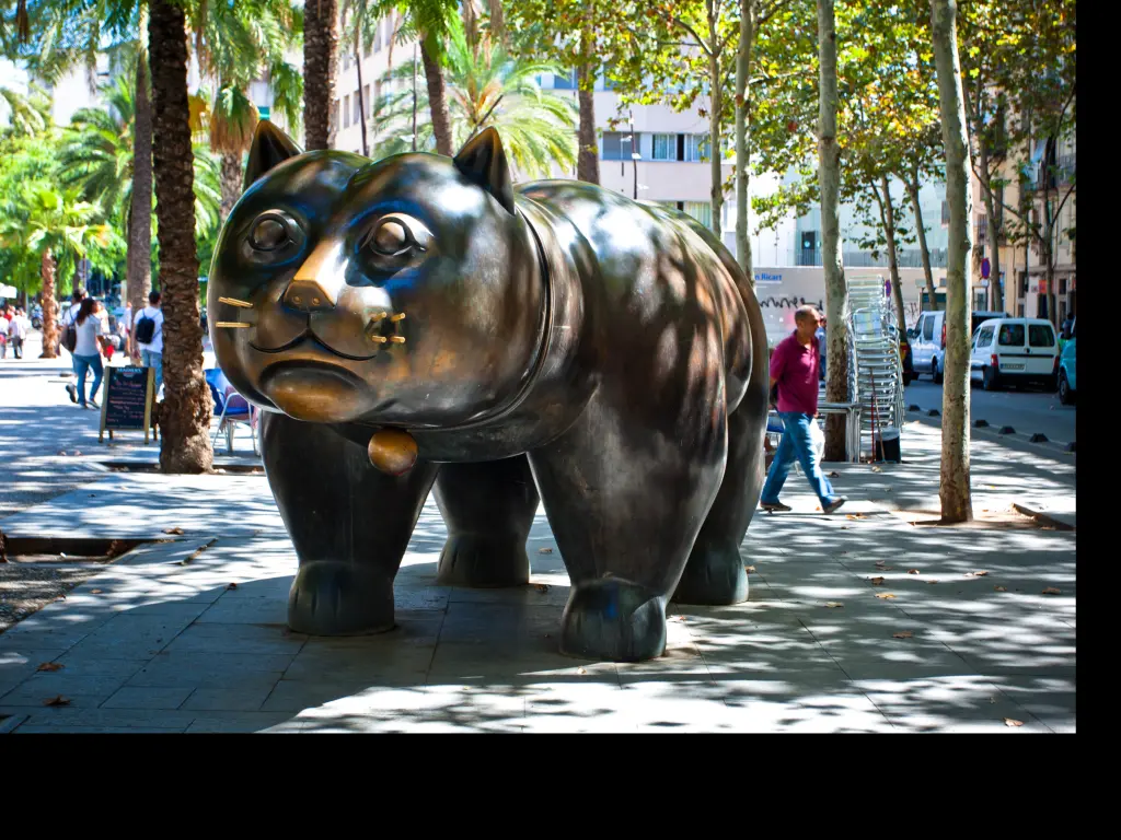 The sculpture El Gato de Botero on Rambla del Raval in Barcelona