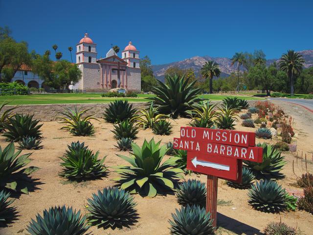The historic Santa Barbara Mission in California