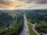 Aerial view of Interstate 70 in Pennsylvania during sunset