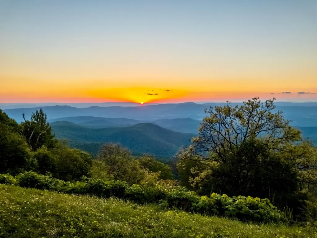 Sunset as seen from the Appalachian Mountains along the Blue Ridge Parkway in George Washington and Jefferson National Forest