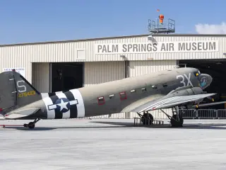 Douglas C-47 Skytrain military transport plane outside the Palm Springs Air Museum