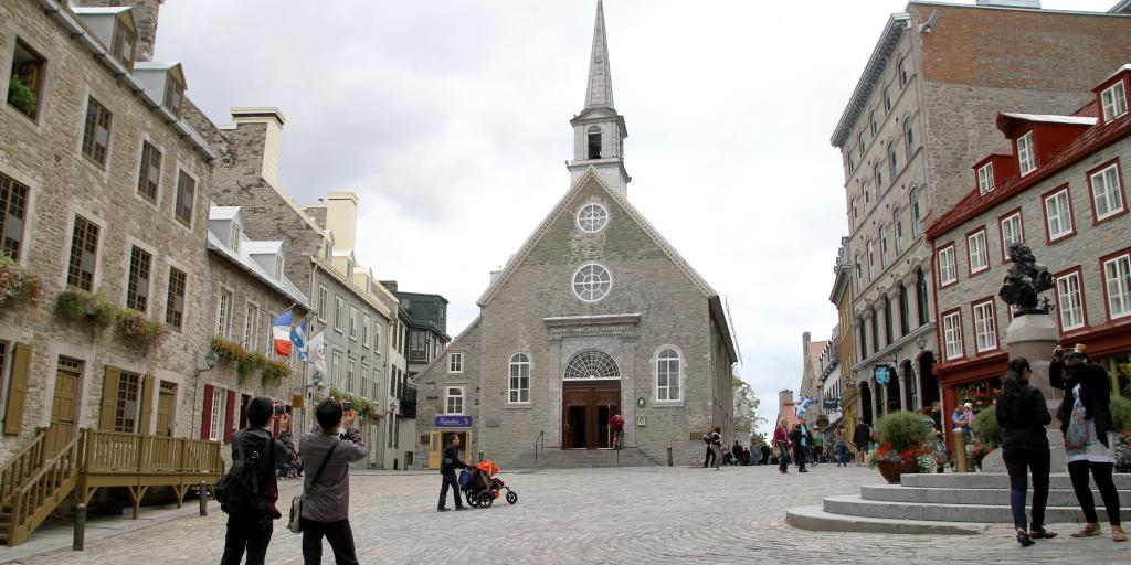Notre-Dame-des-Victoires Church in Place Royale square, Quebec