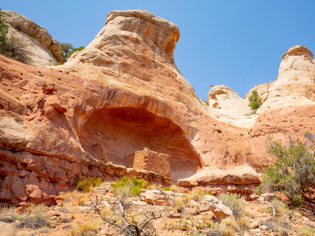 Canyons of the Ancients National Monument in Colorado, USA with the unique rock formations taken against a blue sky.