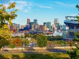 Denver Cityscape Colorado. Downtown Denver Skyline and the Mile High Stadium. Colorado, United States.