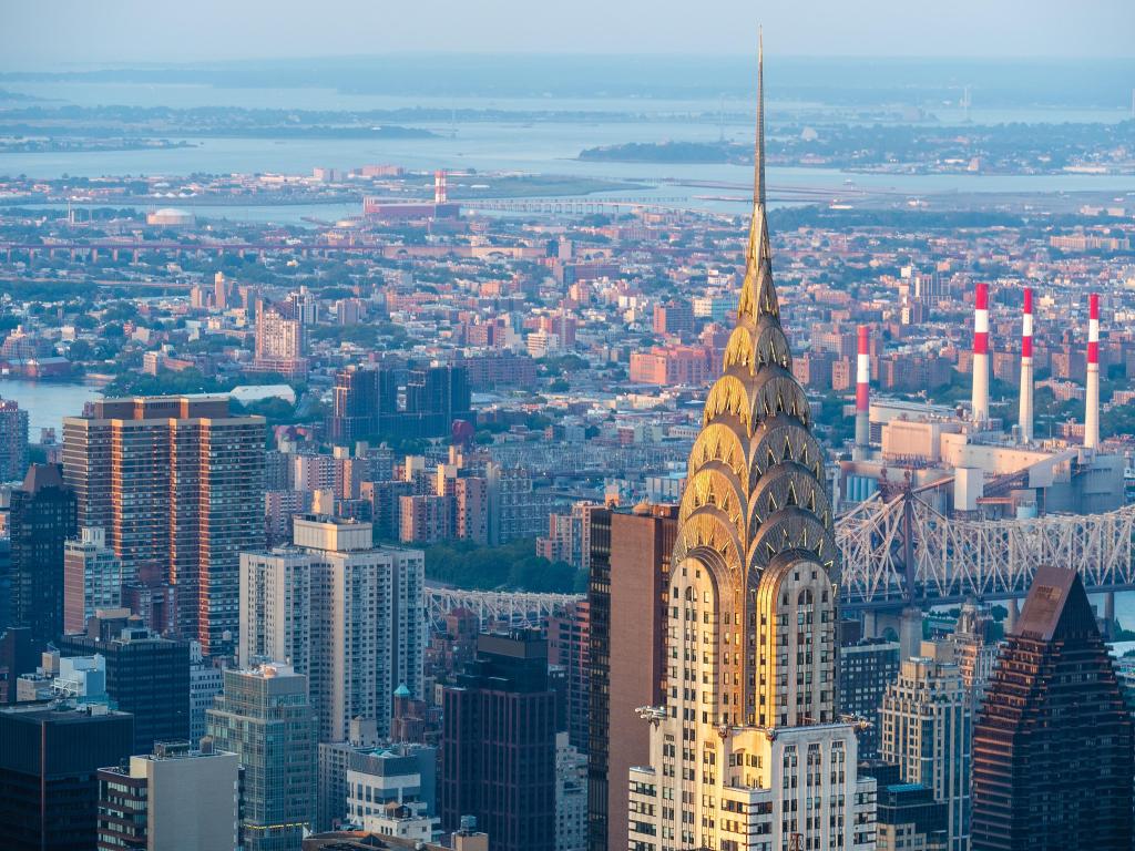 Manhattan skyline including architectural landmark Chrysler Building in New York City