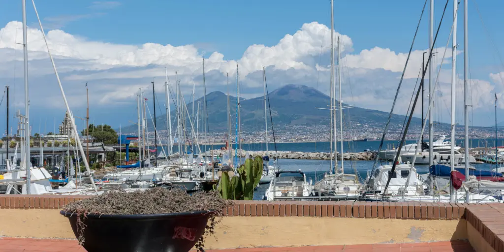 A view of Mount Vesuvius from the Lungomare promenade