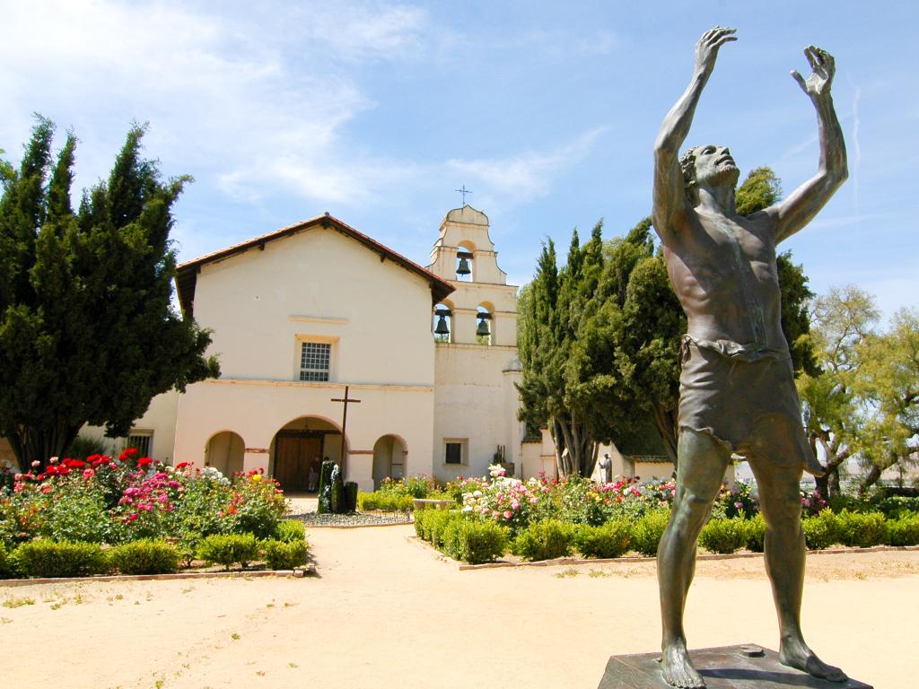 Statue in front of the Mission San Juan Bautista, California