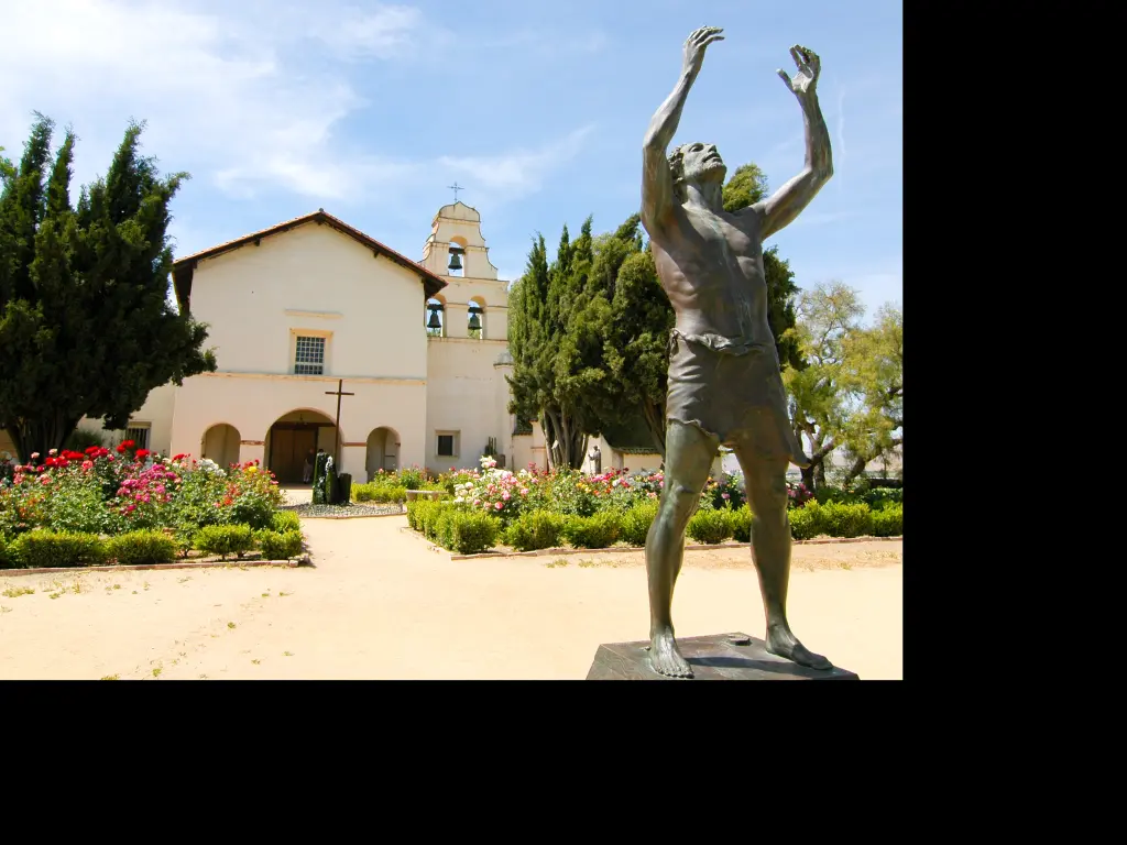 Statue in front of the Mission San Juan Bautista, California