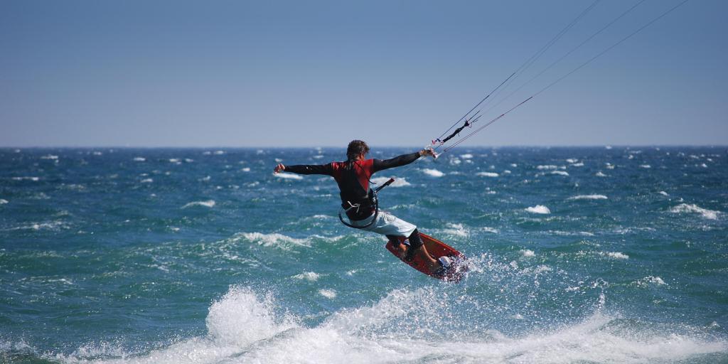 Man kite surfing in Tarifa, Spain