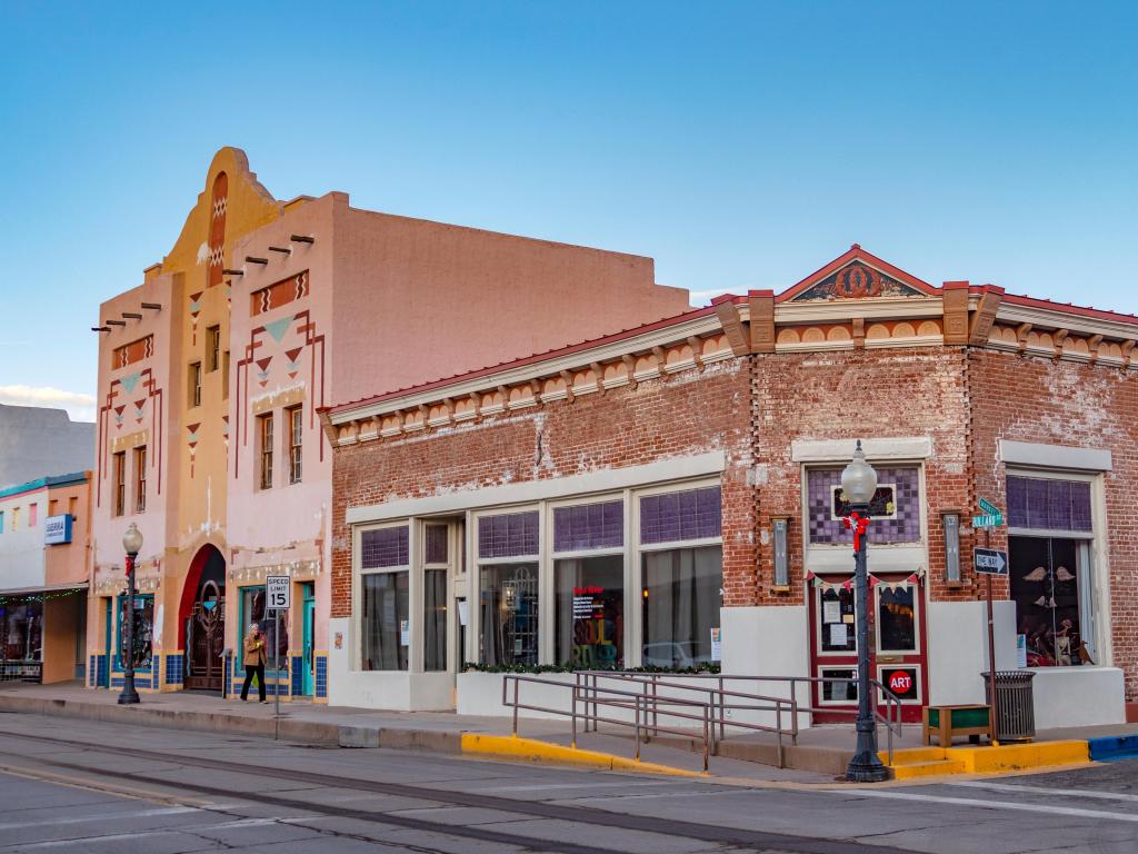 Unique buildings sporting the New Mexico-style architecture in Silver City on a sunny day