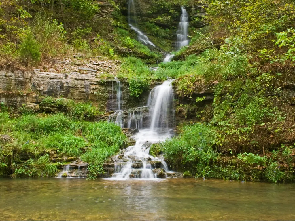 Branson, Missouri, USA with a view of the waterfall at Dogwood Canyon Park Nature Park.
