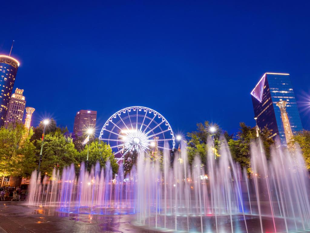 Centennial Olympic Park in Atlanta during twilight hour after sunset