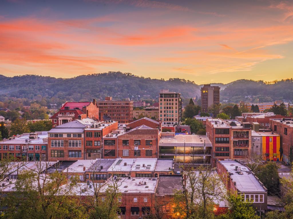 Asheville, North Carolina, USA downtown skyline at dawn.