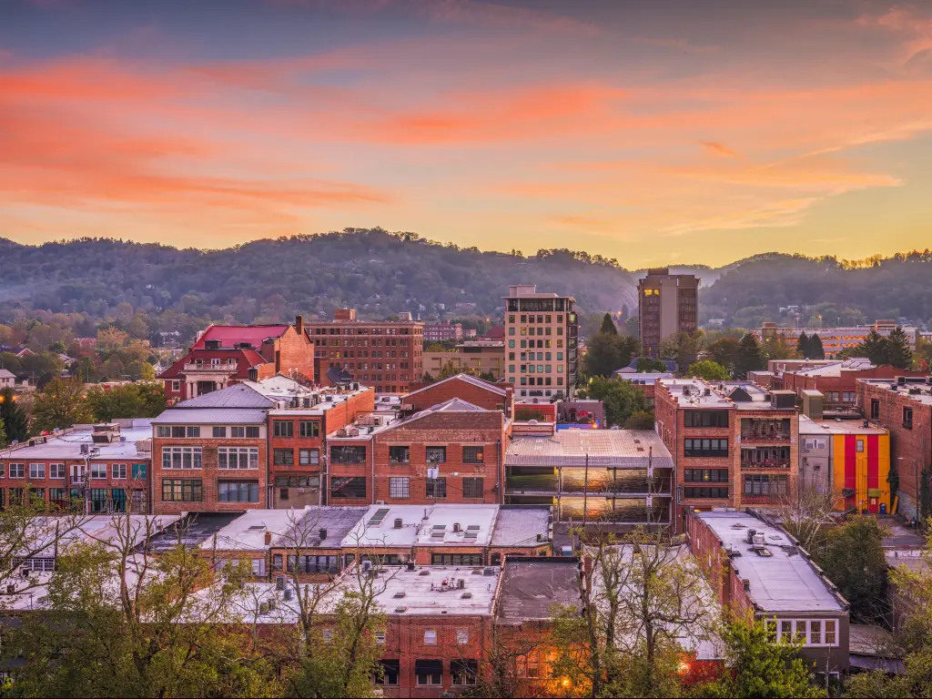 Asheville, North Carolina, USA downtown skyline at dawn.