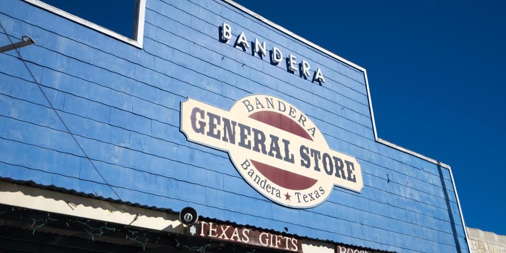 The front sign of Bandera General Store, Texas