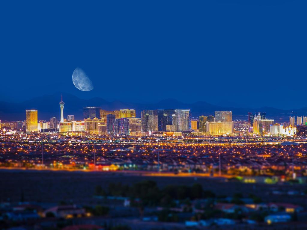 Las Vegas at night with large moon