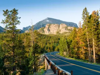 Road to Bear Lake at Rocky Mountains National Park, Colorado, USA