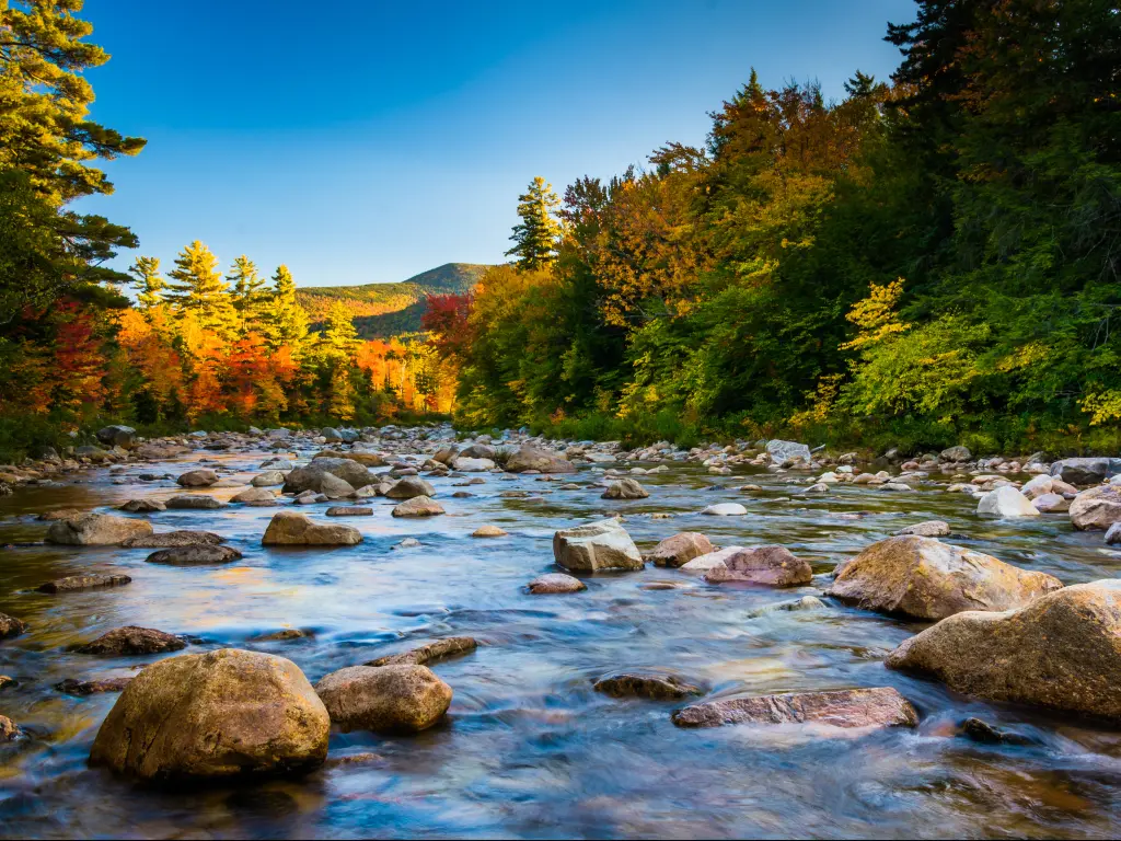 Swift River flowing next to the Kancamagus Highway in the White Mountains National Forest, New Hampshire.
