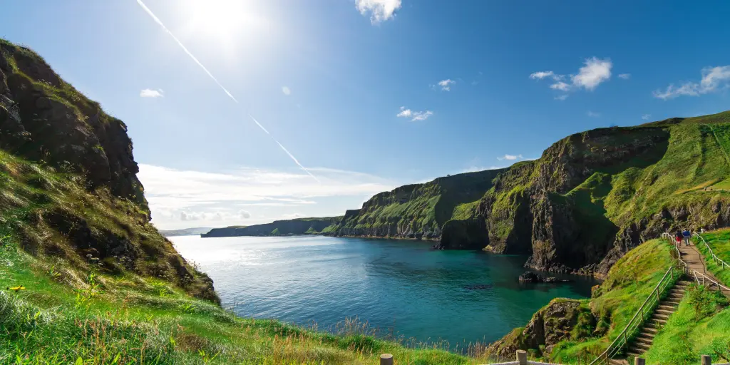 Beautiful landscape of cliffs in Ireland, with a staircase following the coast round