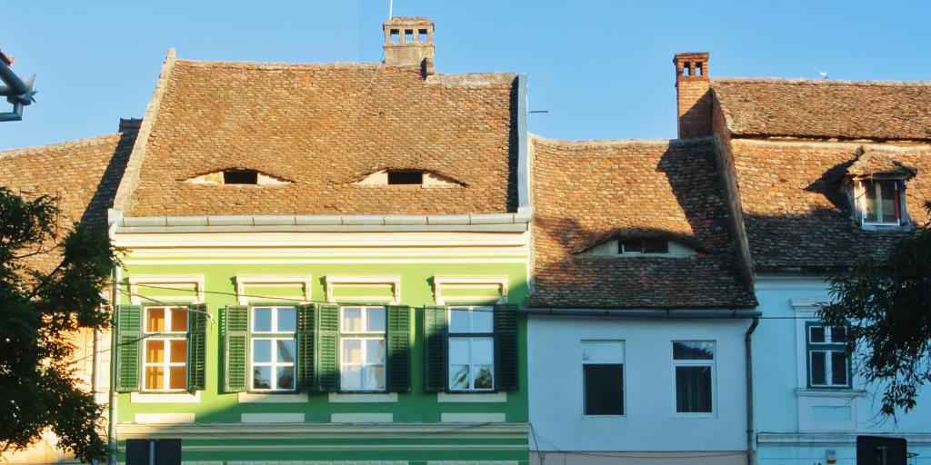 A roof with Eye-shaped windows in Sibiu, Romania