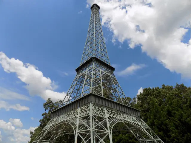 Eiffel Tower Replica in Paris TN with blue sky in the background