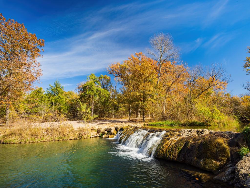 Sunny view of the Little Niagara Falls of Chickasaw National Recreation Area at Oklahoma