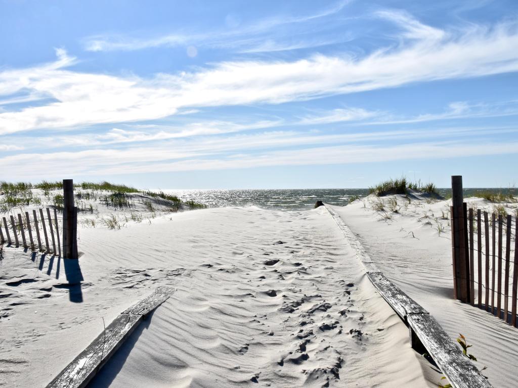 Sandy shoreline of the Chesapeake Bay in Cape Charles, Virginia