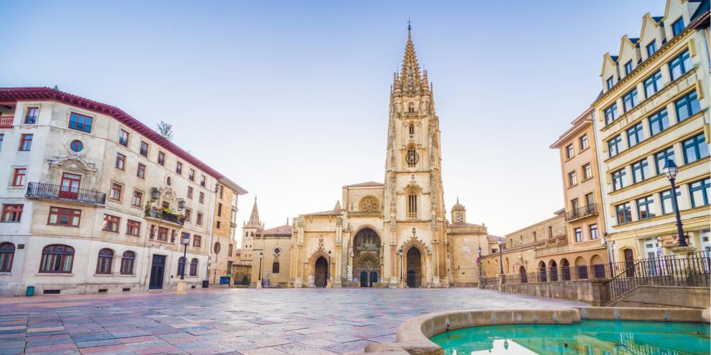 Looking out over the Alfonso II square at the Cathedral of Oviedo