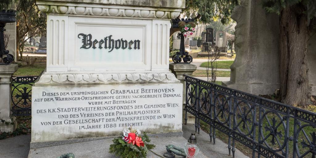 Beethoven's grave at Vienna central cemetery, with his name on the front