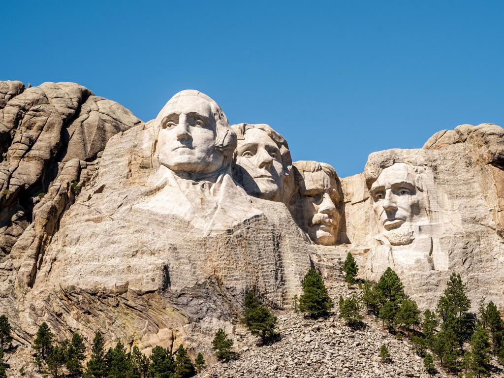 Mount Rushmore National Memorial, South Dakota, USA taken at one of the famous national park and monuments on a clear sunny day.