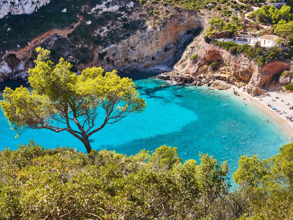 Spanish Mediterranean sunny scenic coastline. La Granadella beach. Alicante, Valencia