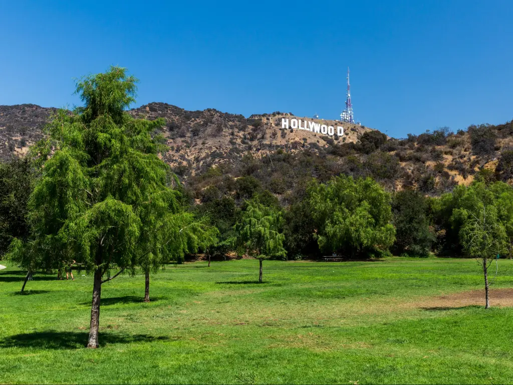 Views of the Lake Hollywood Park and the Hollywood sign in the background on September 11, 2015. The Park is popular by tourist for taking pictures of the sign.