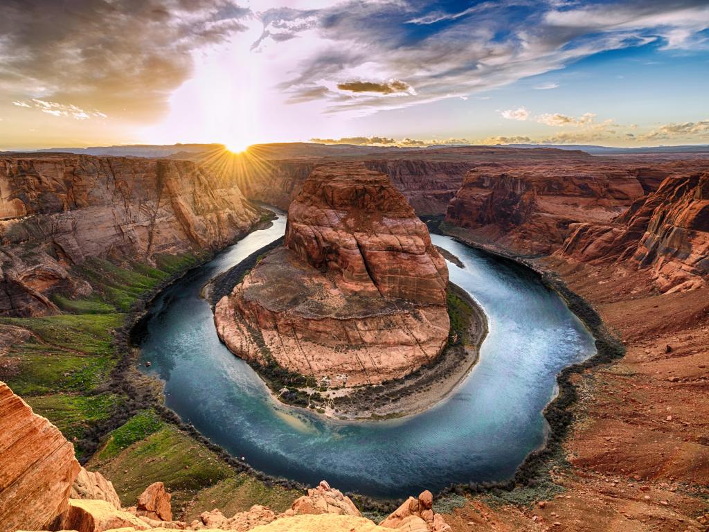 Sunset moment at Horseshoe bend Grand Canyon National Park. Colorado River. famous view point.