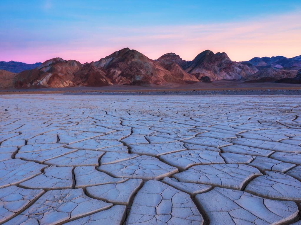 Mudcracks forming expansive landscape, across Death Valley National Park