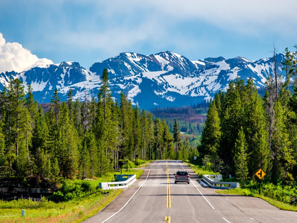 Road through Wyoming between Yellowstone National Park and Grand Teton National Park