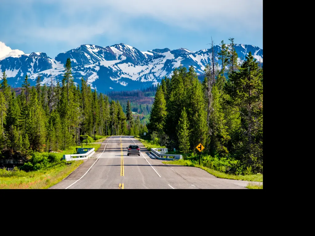 Road through Wyoming between Yellowstone National Park and Grand Teton National Park