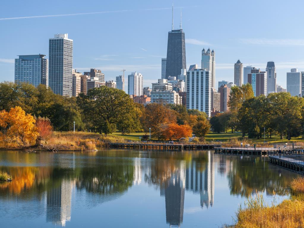 Chicago, Illinois, USA with Lincoln Park and the city skyline during early autumn.