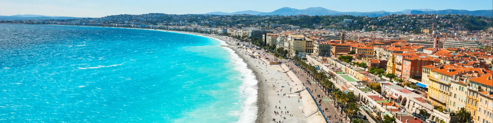 Panoramic view of the sea coast in Nice, France