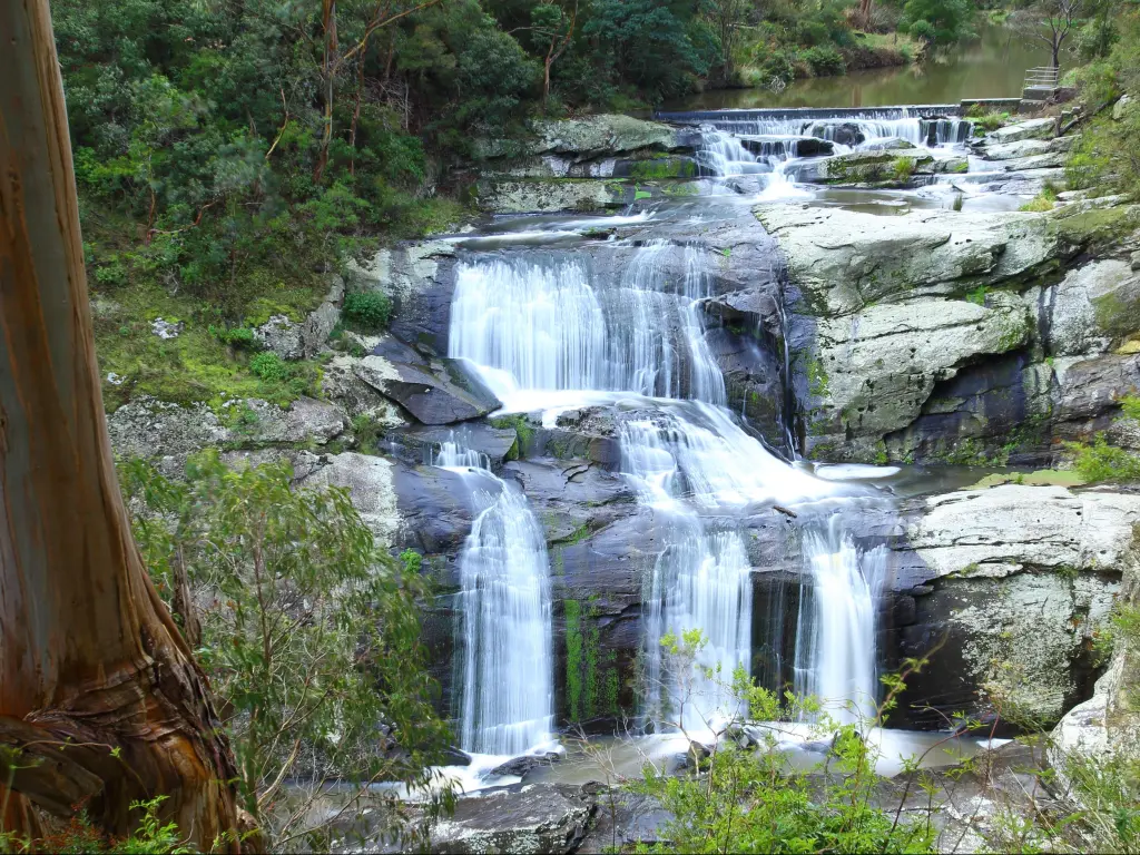 Agnes Falls, Hazel Park, Victoria with a view of the waterfall and cliffs surrounding.