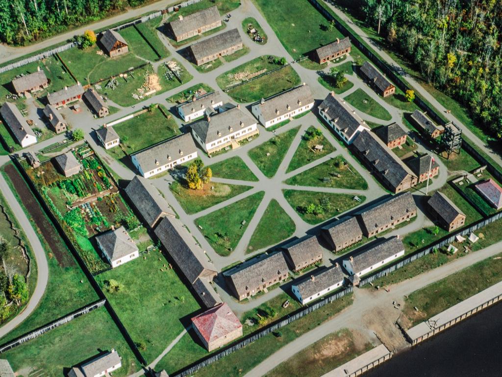 Aerial view of the park and the layout of its buildings on a sunny day